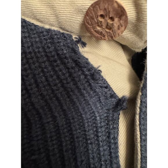 VTG Orvis Sweater Army Navy Blue Collar Quilted Canvas Shoulders Size XXL Flaw - Picture 7 of 7